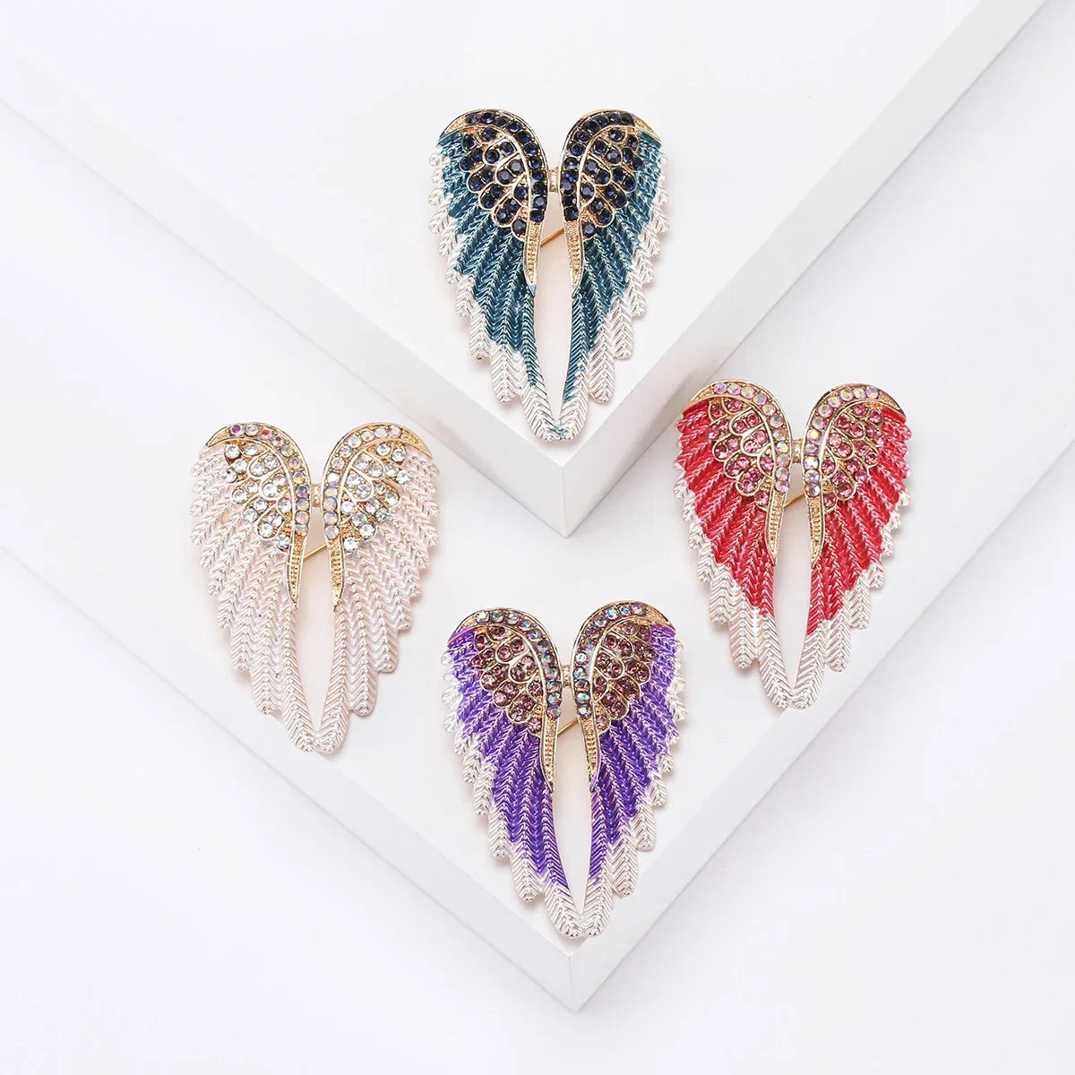 Rhinestone Angel Wings Brooch Feather Pins Jewelry Accessories
