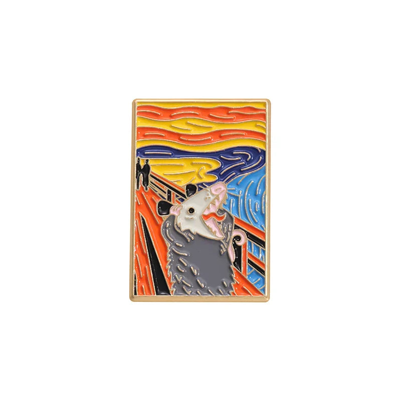Van Gogh Night Sky Enamel Pin Opossum Goose Brooch Lapel Badge Jewelry Gifts