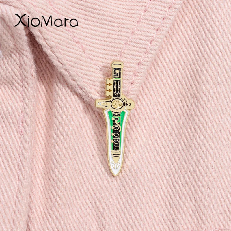 Green Dragon Dagger Enamel Pin Brooch Lapel Jacket Backpack Badge Jewelry Gift