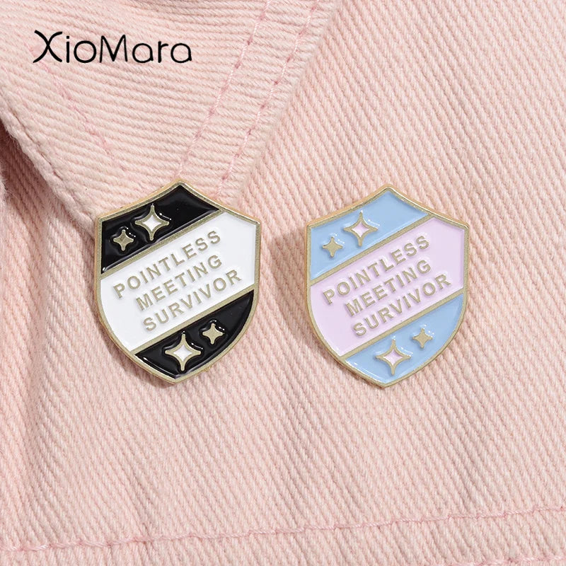 Pointless Meeting Survivor Enamel Pin Funny Office Badge Lapel Brooch Gift