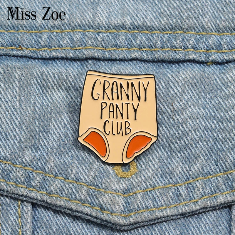 Granny Panty Club Enamel Pins Big Girl Pants Brooches Positivity Lapel Badges Cartoon Jewelry Gift