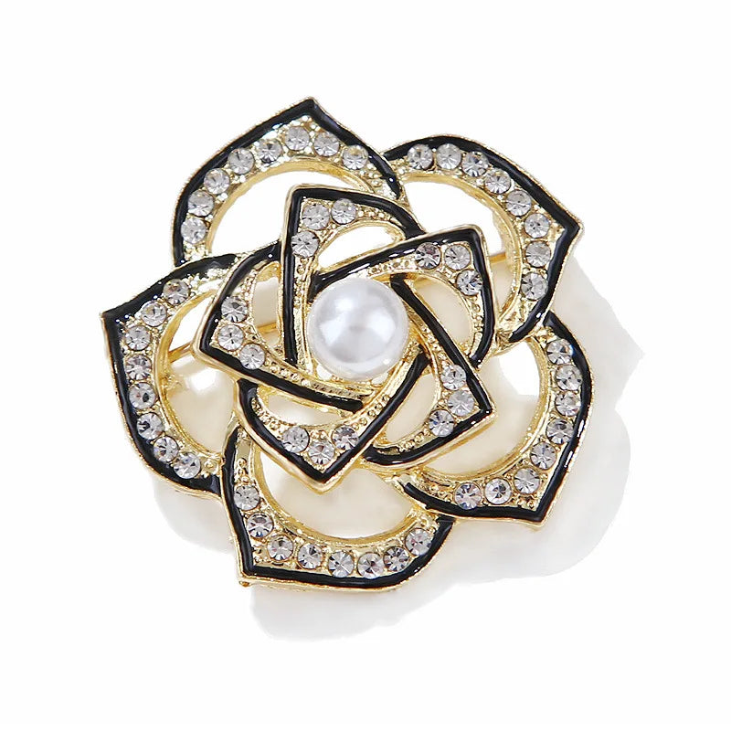 Rhinestone Floral Brooch Camellia Pin Corsage Gift