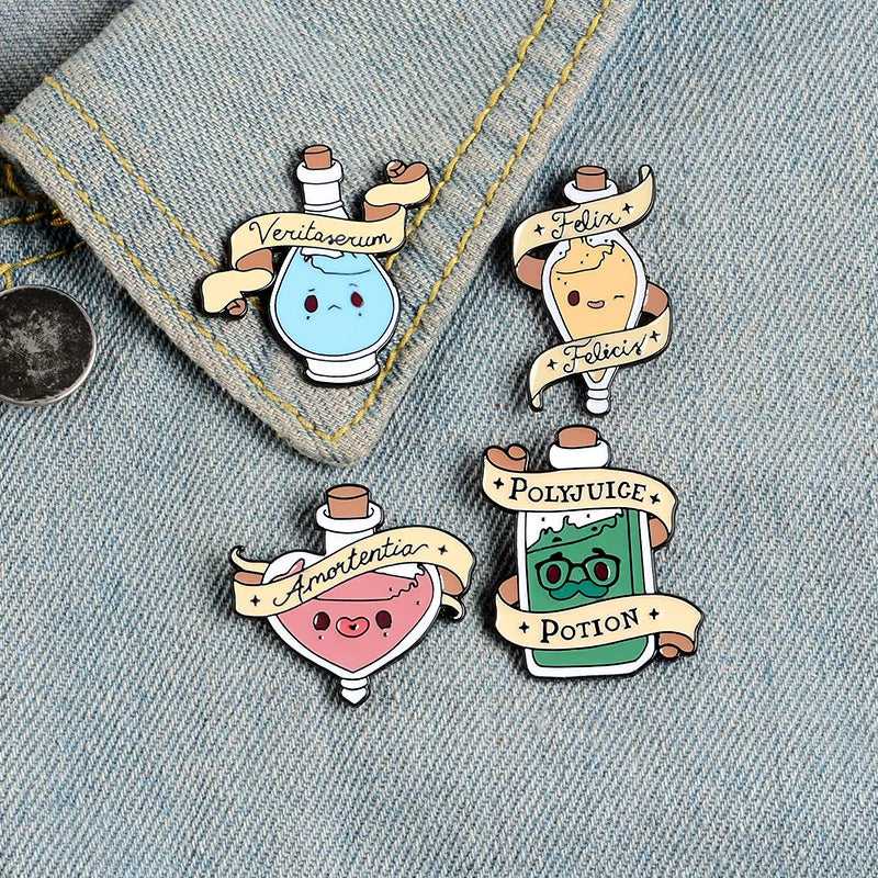 Medicine Bottle Heart Witch Oil Lapel Pin Denim Bag Gift Jewelry