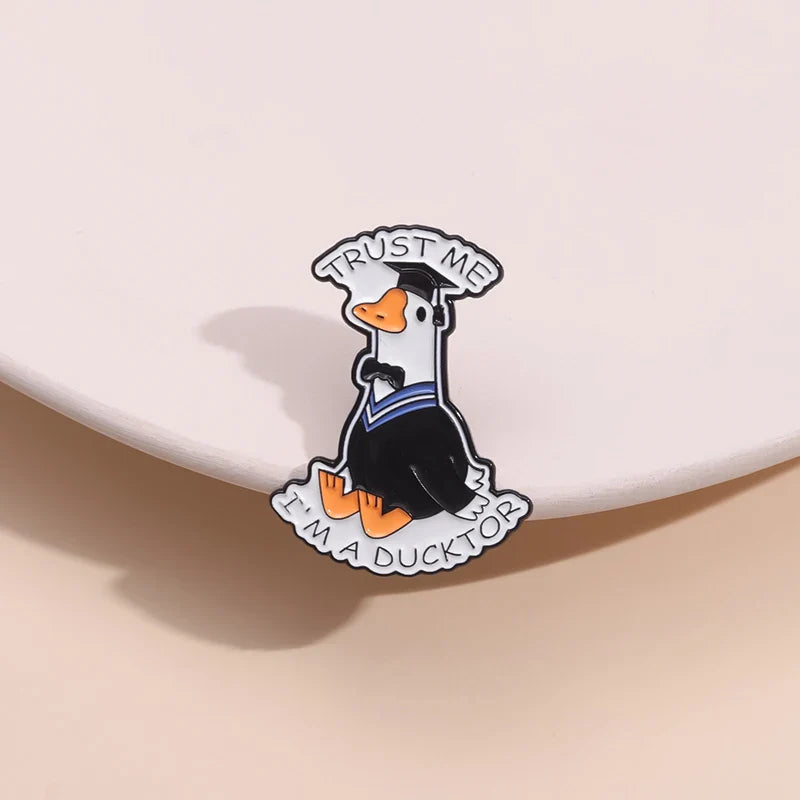 Trust Me I'm a Ducktor Enamel Pin Graduation Hat Duck Brooch Lapel Badge