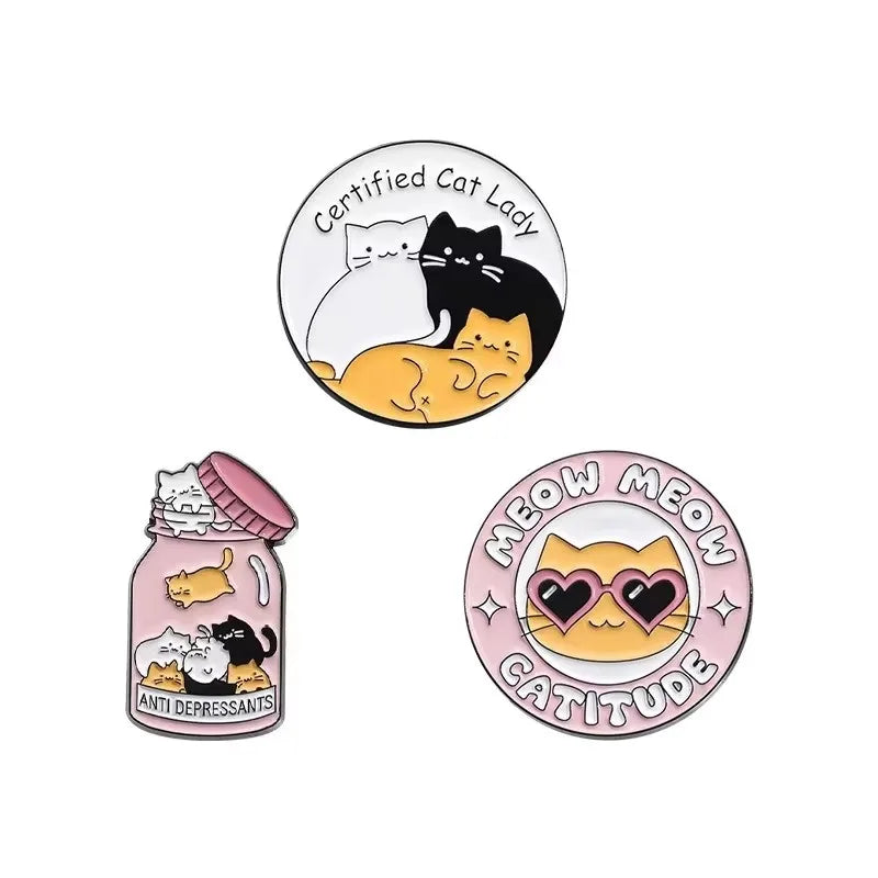 Animal Enamel Pins Set: Cat, Duck, Goose, Opossum Brooches for Kids & Friends