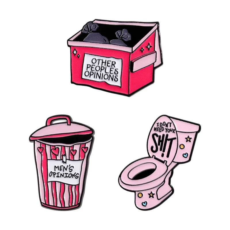 Sarcastic Quote Trash Can Enamel Pin Brooch Lapel Badge Pink Jewelry Gift