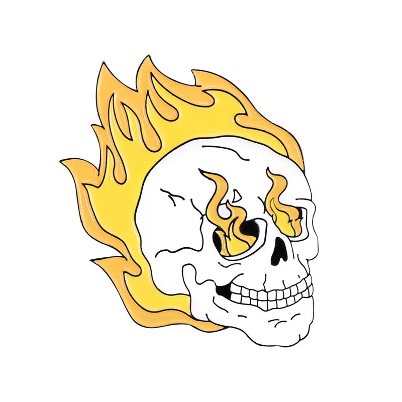 Skeleton Flame Gothic Horror Ghost Enamel Pin Brooch Lapel Badge