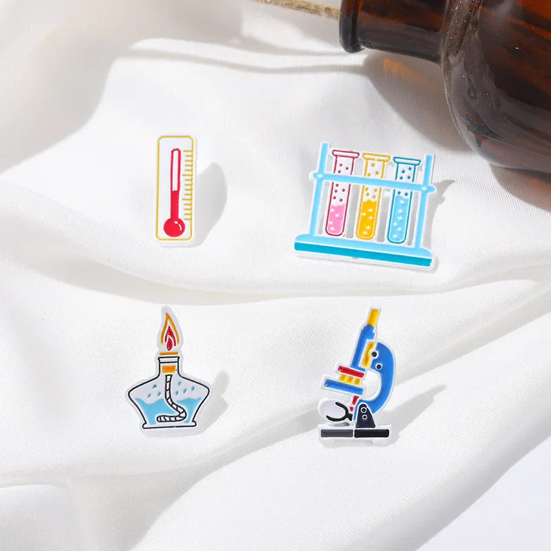 Science Lab Badge Cartoon Microscope Brooch Jewelry Gift