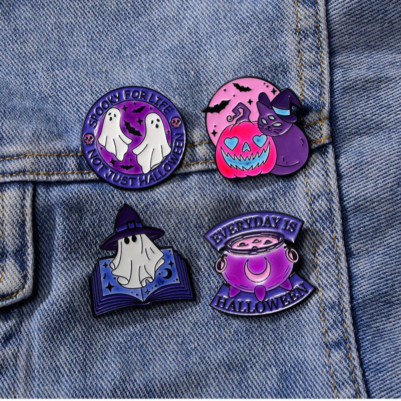Halloween Glow Ghost Pumpkin Witch Cat Enamel Pins Brooch Jewelry Wholesale