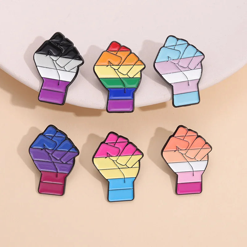 Rainbow Fist Enamel Pins Brooches Badges Fashion Accessory