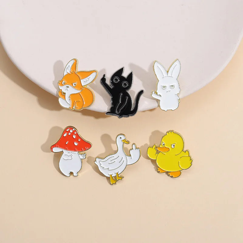 Mushroom Fox Kitten Rabbit Enamel Pin Cartoon Brooch Badge for Bags Jeans Hoodies Lapel Jewelry Kids Gift
