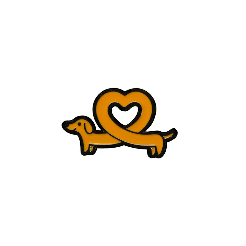Dachshund Love Brooch Pin Badge - Cute Alloy Oil Drip Accessory