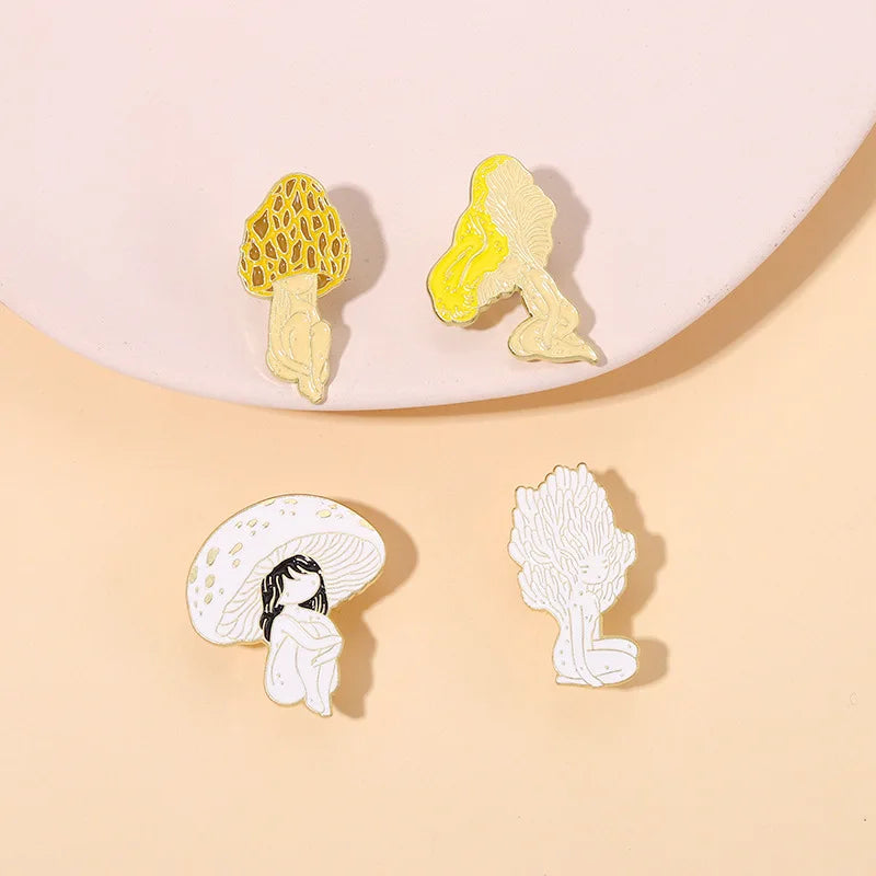 Mushroom Enamel Brooch Oil Painting Lapel Pin Sunflower Iris Bouquet Badge