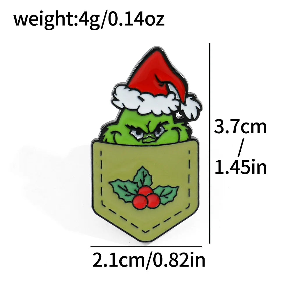 Christmas Enamel Brooch Green Monster Lapel Pin Jewelry Wholesale