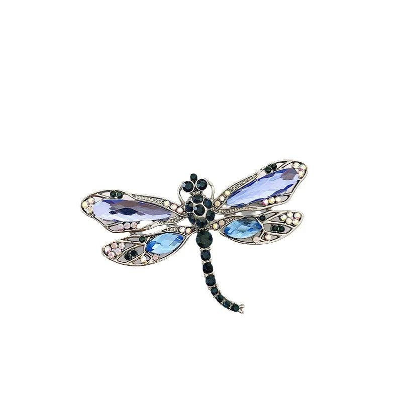 Vintage Dragonfly Orchid Brooch Scarf Pin with Diamonds