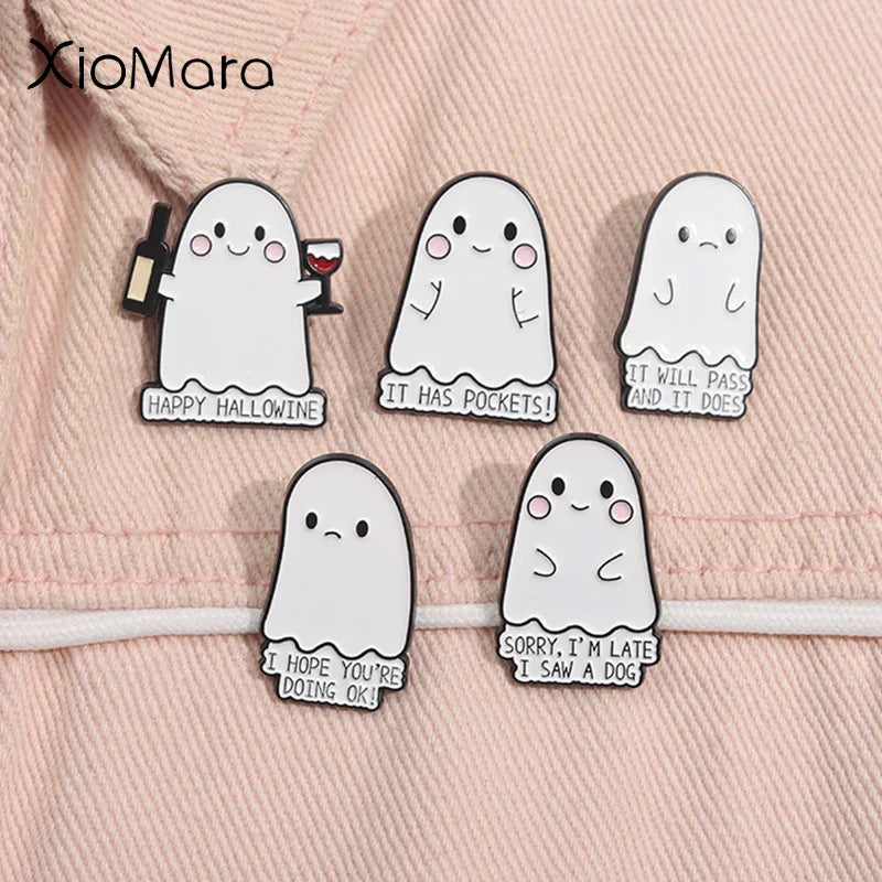 Cute Ghost Enamel Pins Halloween Brooches Lapel Badge Jewelry Gifts