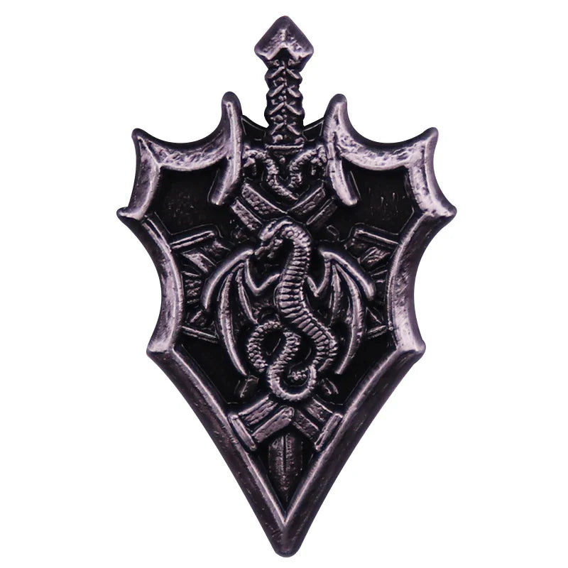 Dragon Sword Shield Enamel Pin Vintage Fashion