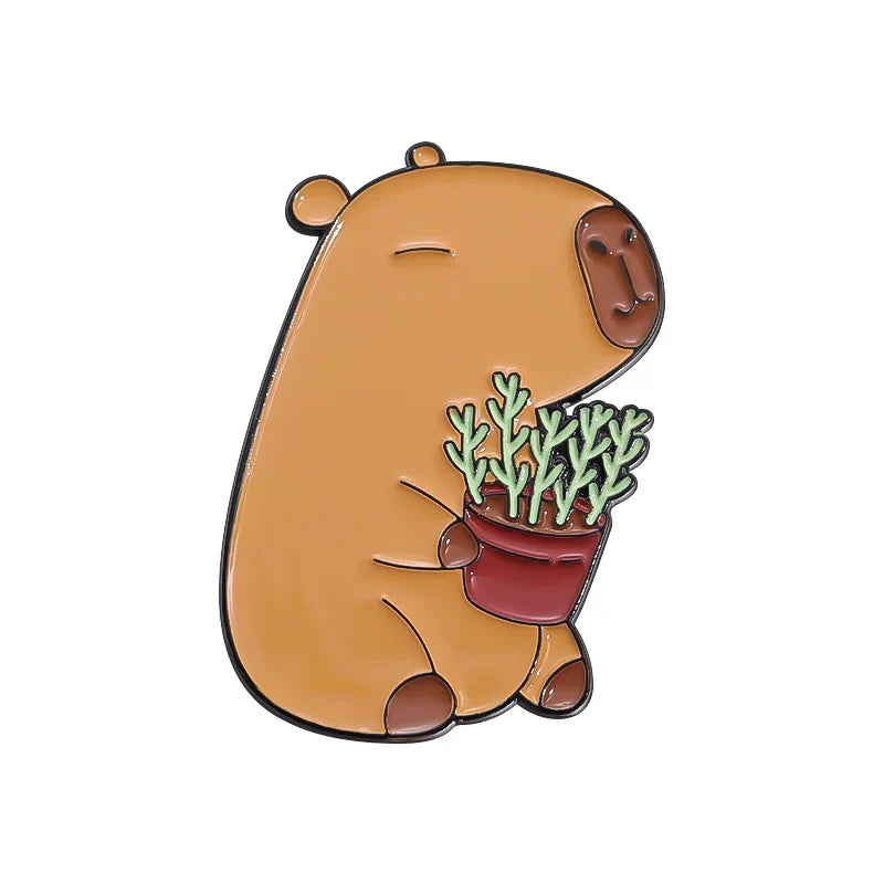 Capybara Couple Enamel Pins Cute Animal Brooches Lapel Badges Gift