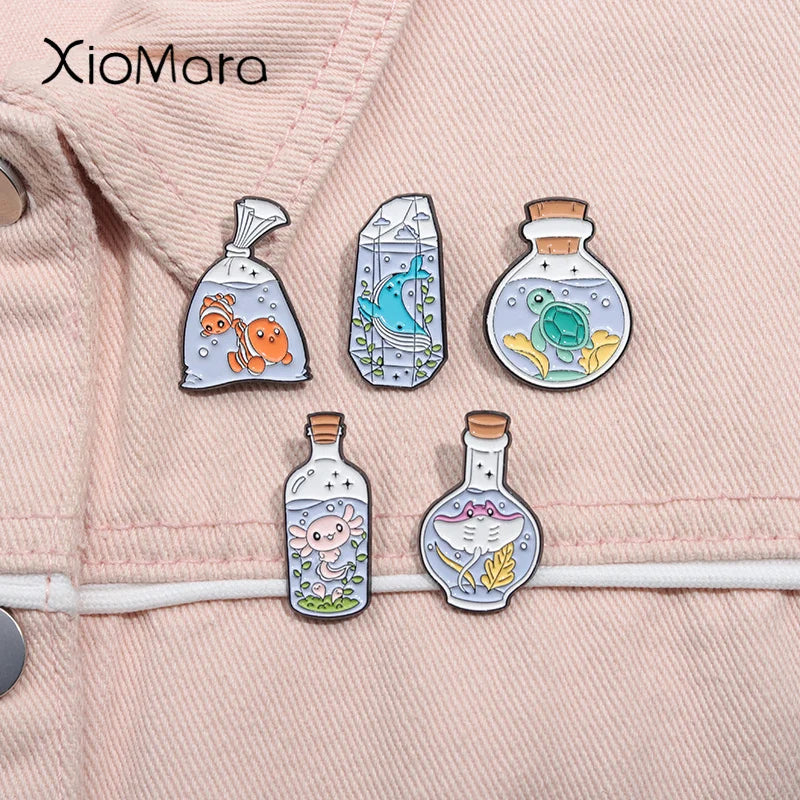 Cartoon Marine Creatures Enamel Pins Whale Salamander Brooches Lapel Backpack Badge Jewelry Gifts