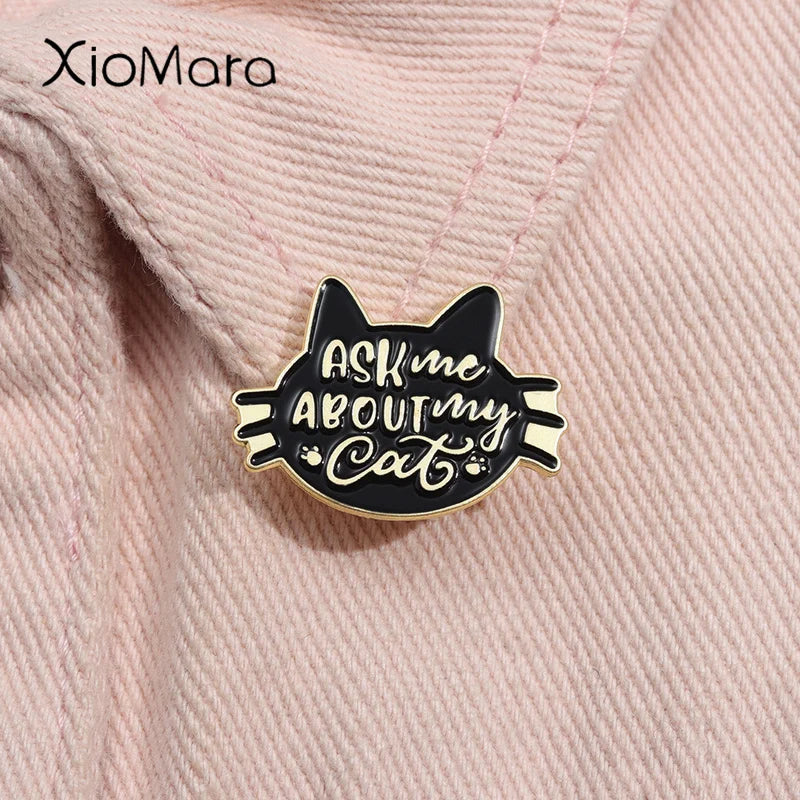 Cat Enamel Pin Punk Kitten Brooch Lapel Backpack Jacket Badge Jewelry Gift
