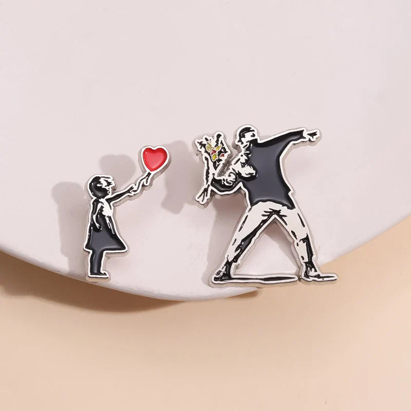 Banksy Art Enamel Pin Skater Brooch Lapel Jewelry Gift