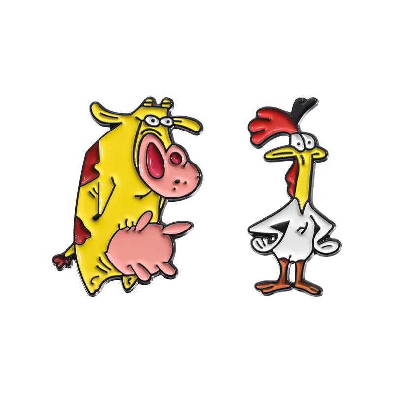 Cartoon Manga Enamel Pins Cute Rooster Cow Brooches Lapel Badges Animal Jewelry Gift