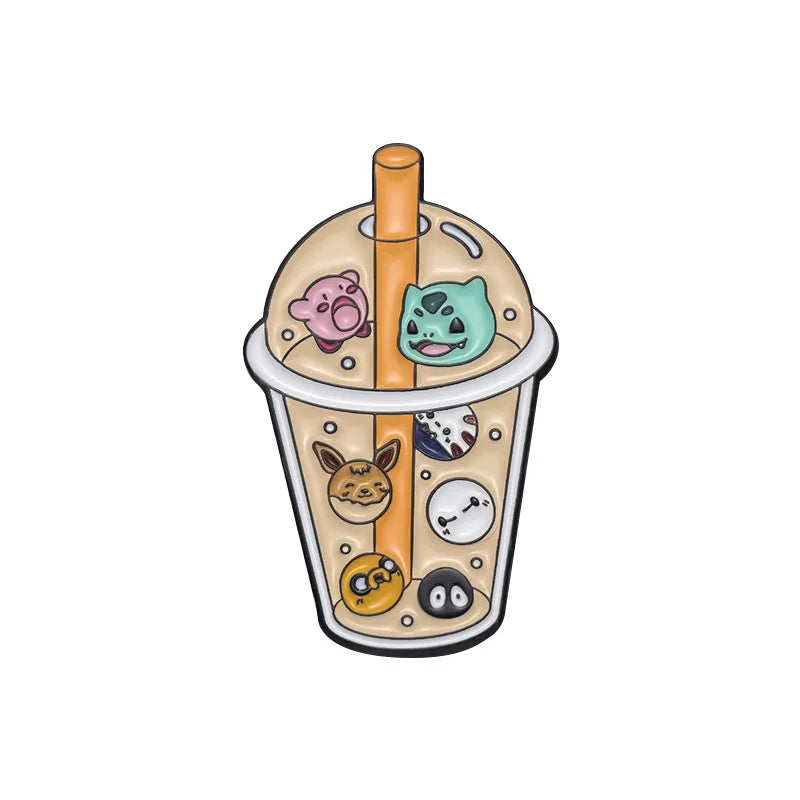 Capybara Enamel Pin Kawaii Anime Metal Badge Milk Tea Brooch Jewelry Gift Wholesale