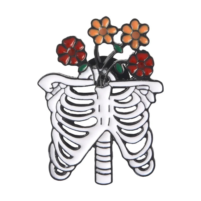 Skeleton Rose Skull Enamel Pin Brooch for Hat, Bag, Clothes, Lapel