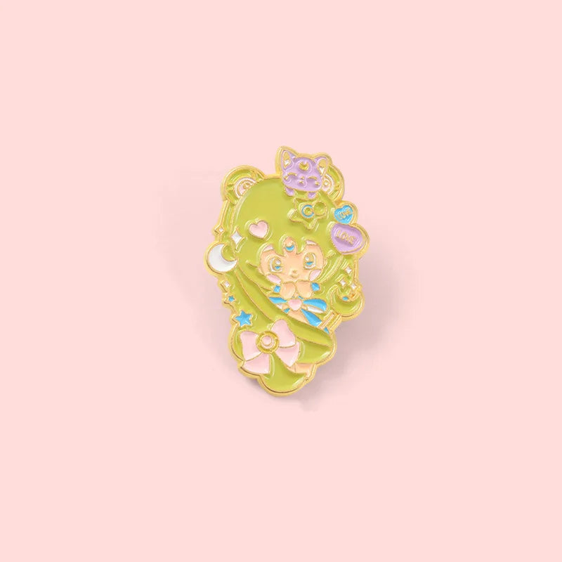 Girls Cat Enamel Pin Moon Star Bow Brooch Lapel Badge Jewelry Gift