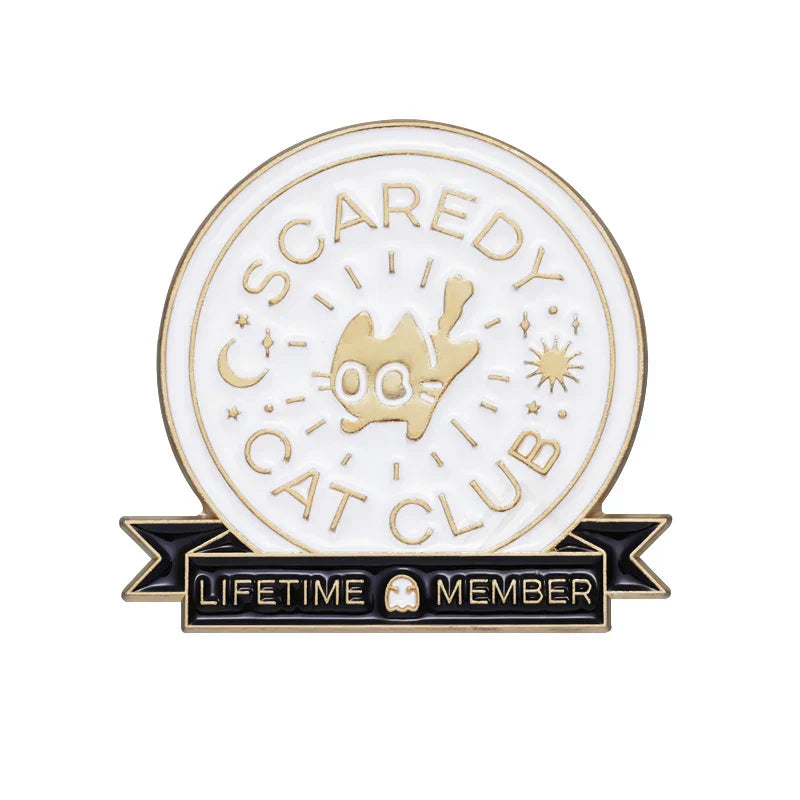 Scaredy Cat Club Enamel Pins Custom Brooches Lapel Badges Cartoon Animal Jewelry Gift