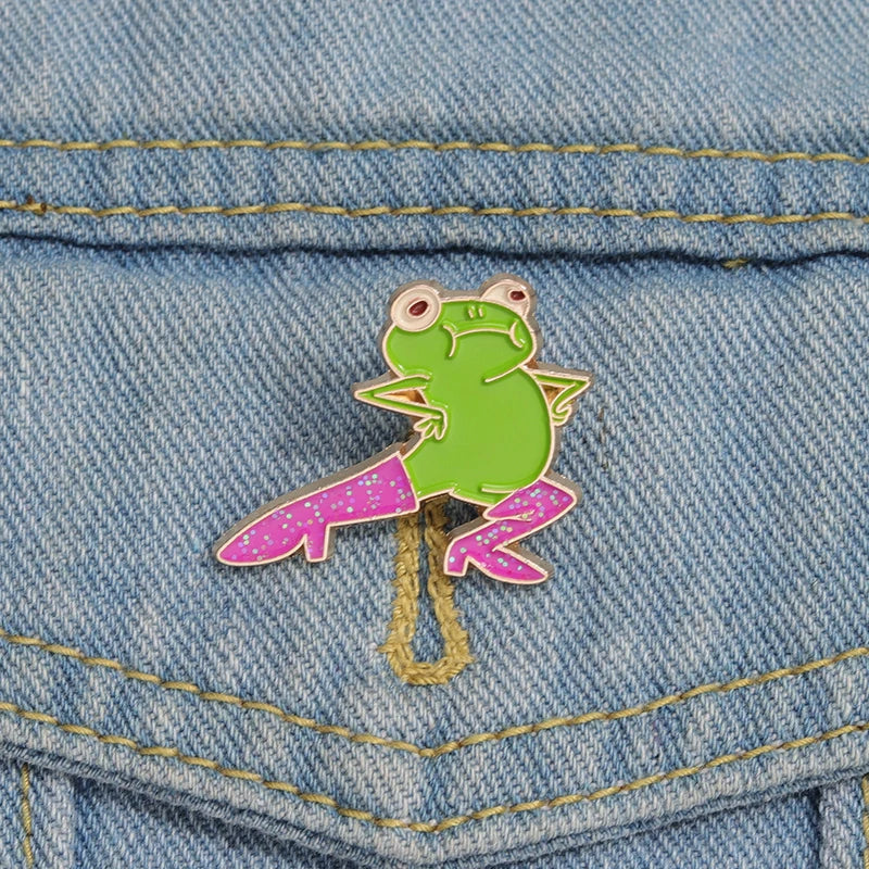 Cool Funny Frog Enamel Pins Brooches Lapel Badges Cartoon Animal Jewelry Gift
