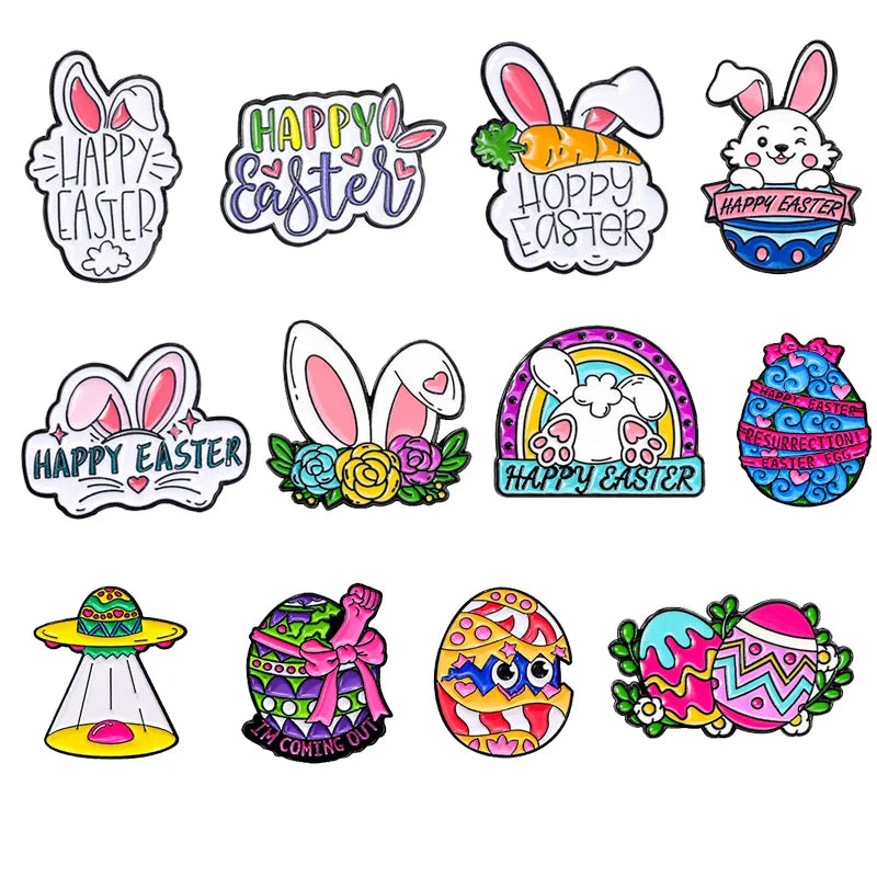 Easter Bunny Enamel Pin Egg Brooch Lapel Jewelry Gift