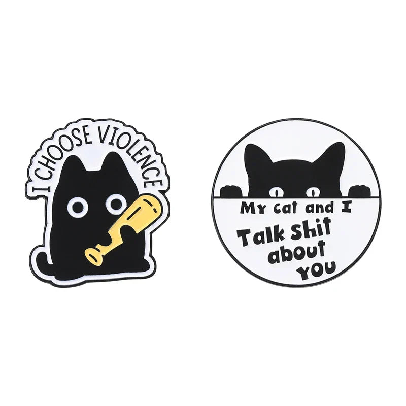 Cartoon Cat Enamel Pin - Funny Quote Brooch Lapel Badge Jewelry Gift