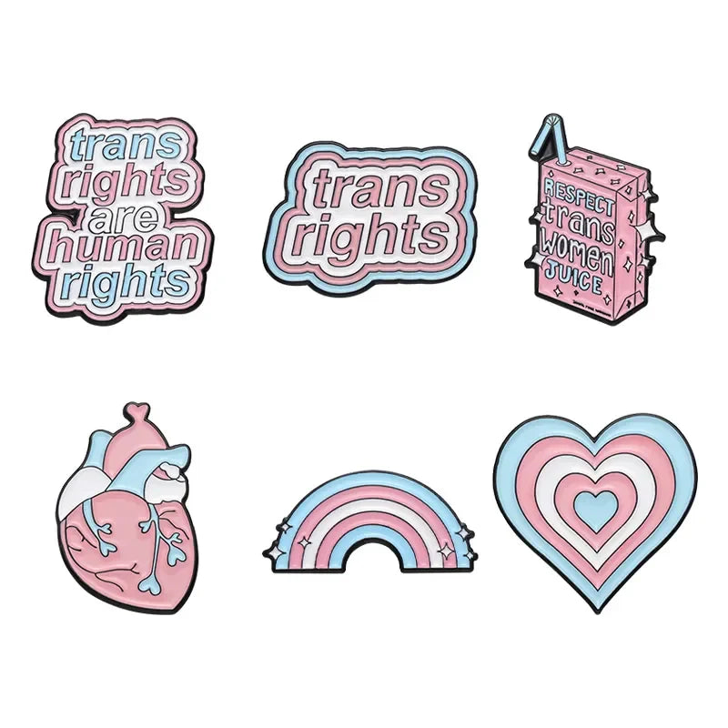 Trans Rights Enamel Pin Heart Brooch Badge Jewelry Hat Lapel Wholesale Gift