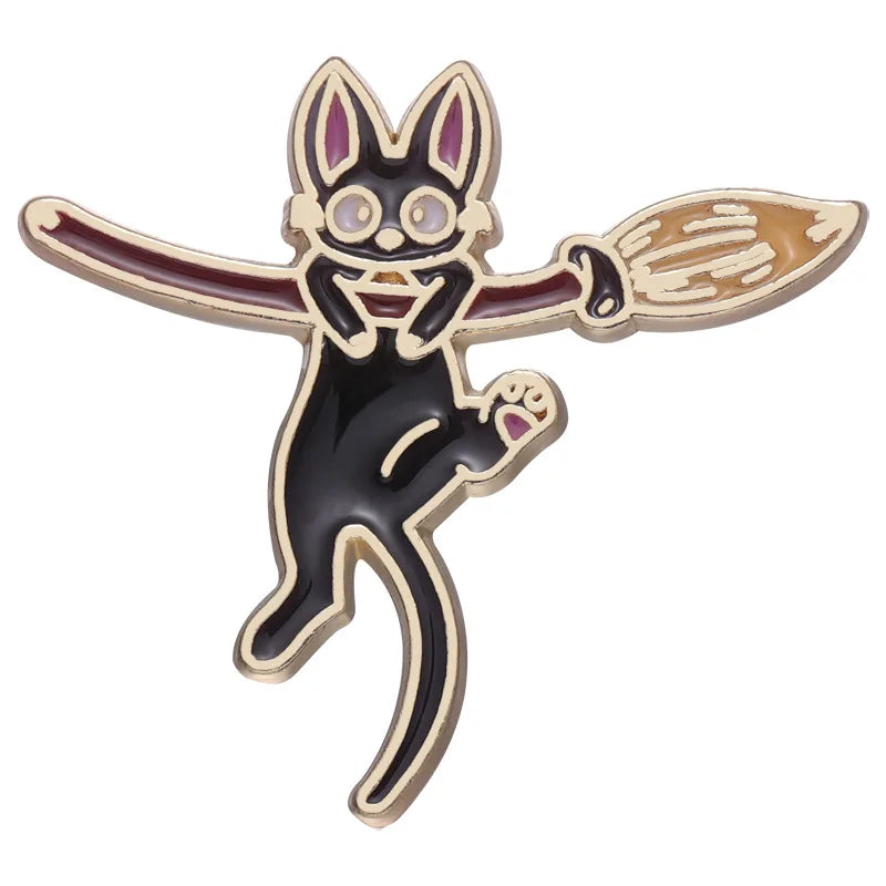 Cartoon Cat Broom Enamel Brooch Lapel Pin Jewelry Accessories