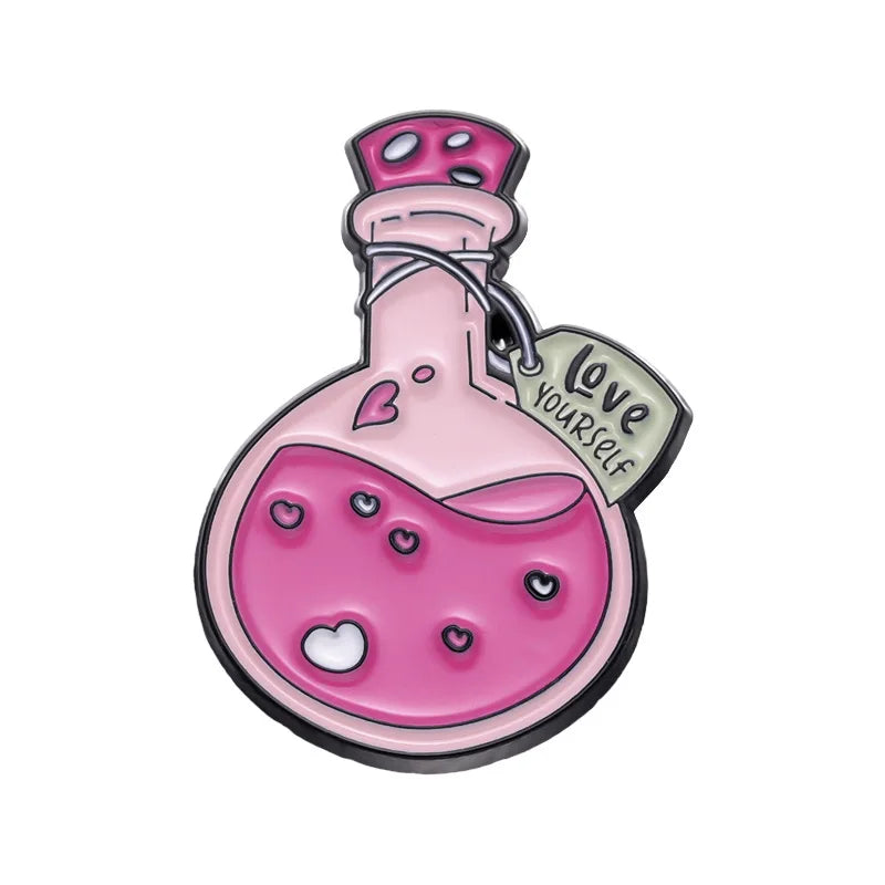 Purple Magic Bottle Enamel Pin - Moon Potion Pink Brooch for Jeans, Coats, Lapels