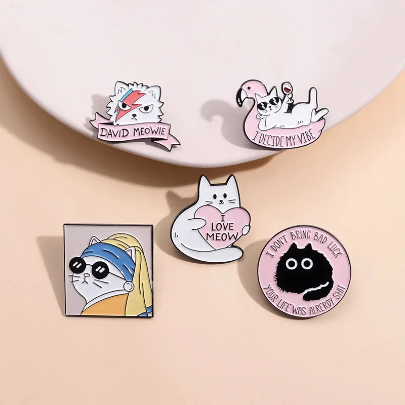 Pearl Cat Enamel Lapel Pin Cartoon Brooch Jewelry Hat Backpack Badge Kids Gifts
