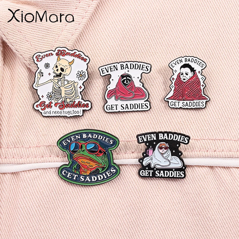 Even Baddies Get Saddies Frog Raccoon Skeleton Enamel Pin Brooch Lapel Badge Jewelry Gift