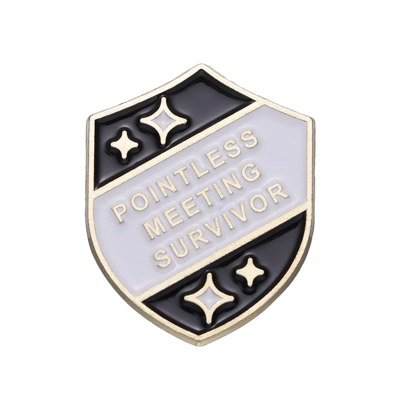 Pointless Meeting Survivor Enamel Pins Cartoon Shield Brooches Lapel Badges Gift