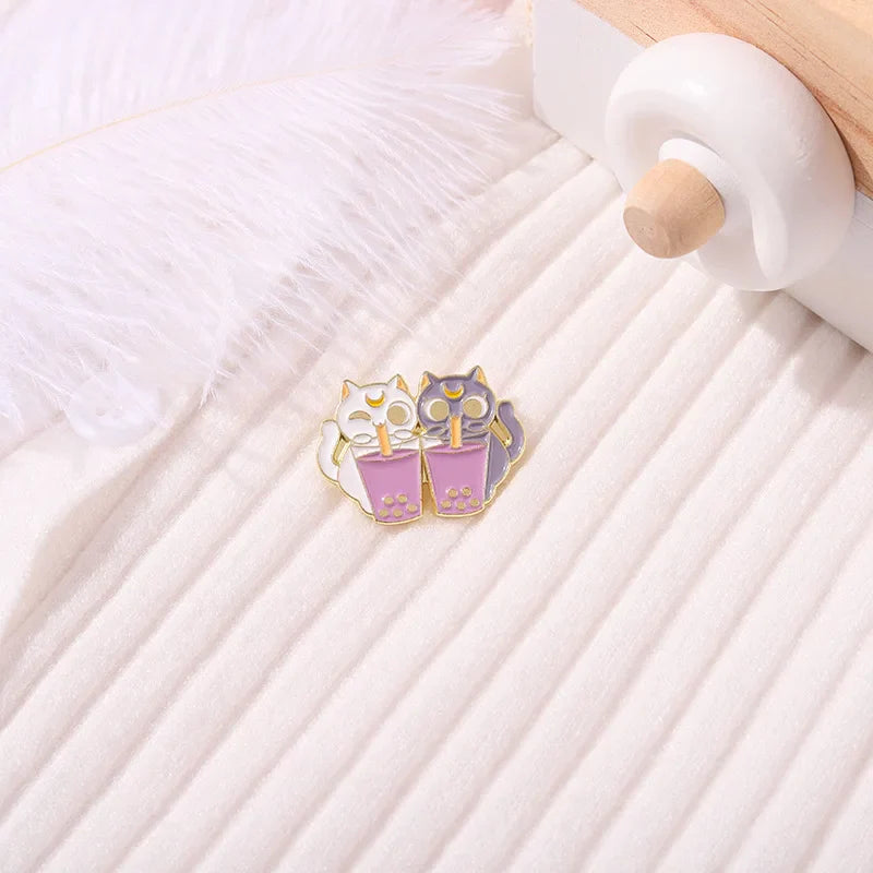Pearl Milk Tea Cat Enamel Pin Badge Periodic Table Brooch Lapel Jewelry Gift