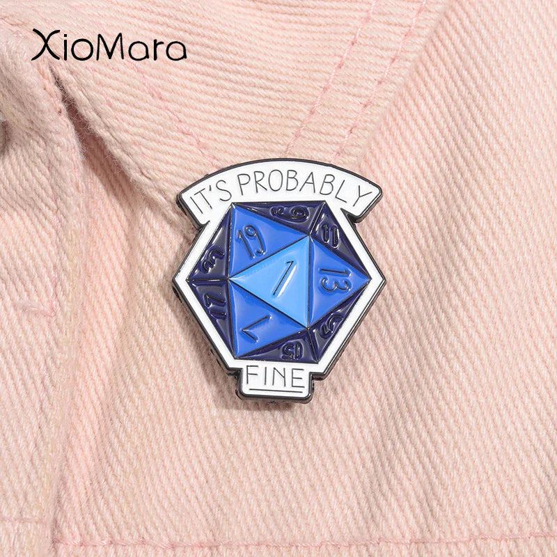 It's Probably Fine Enamel Pin Anime Dice Brooch Lapel Badge Jewelry Gift