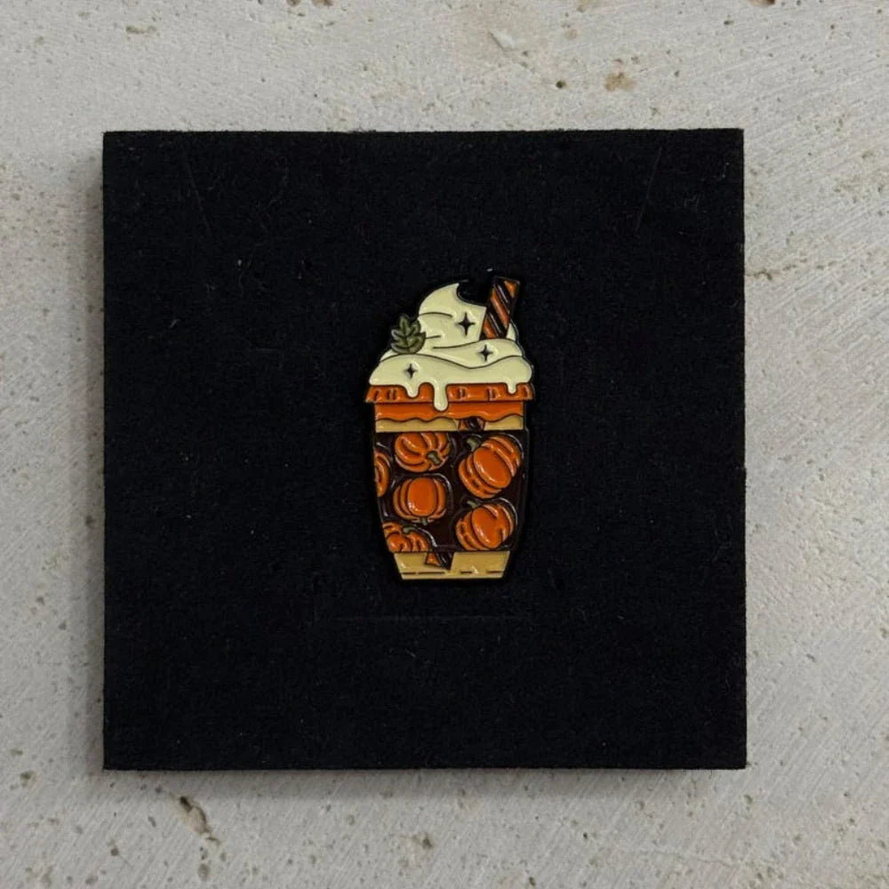 Spooky Ghost Latte Enamel Pin, Halloween Drink Brooch, Cute Autumn Badge
