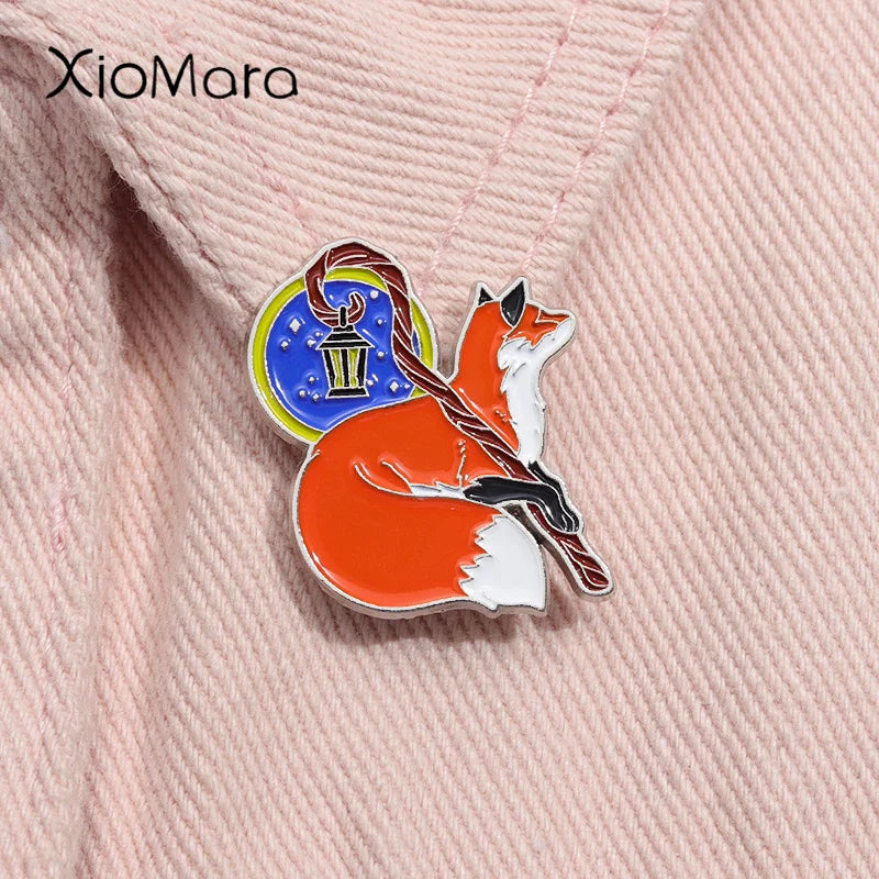 Fox Lantern Enamel Pin Brooch Badge Jewelry Gift