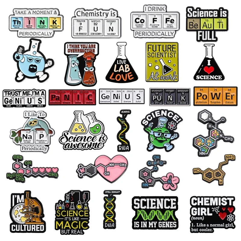 Science Element Enamel Pins Microscope Beaker Brooch Lapel Badge Jewelry Gift