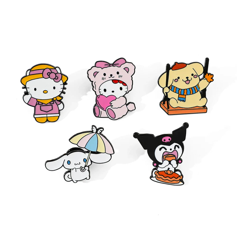 Hello Kitty Enamel Pin Set - Cute Cartoon Brooches for Clothing & Backpacks