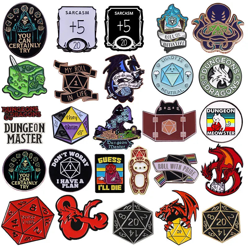 RPG Game Dungeon DnD Dragon Dice Enamel Pin Lapel Badges Anime Manga Brooches Jewelry Gifts