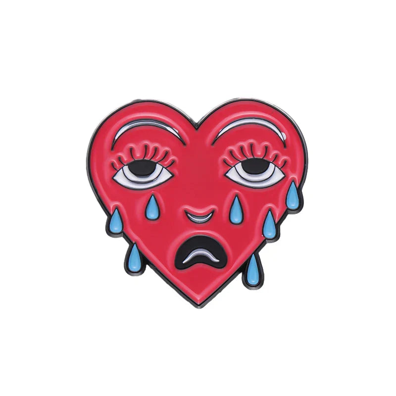 Creative Heart Enamel Pin Crying Skeleton Flame Brooch Lapel Badge Jewelry Gift