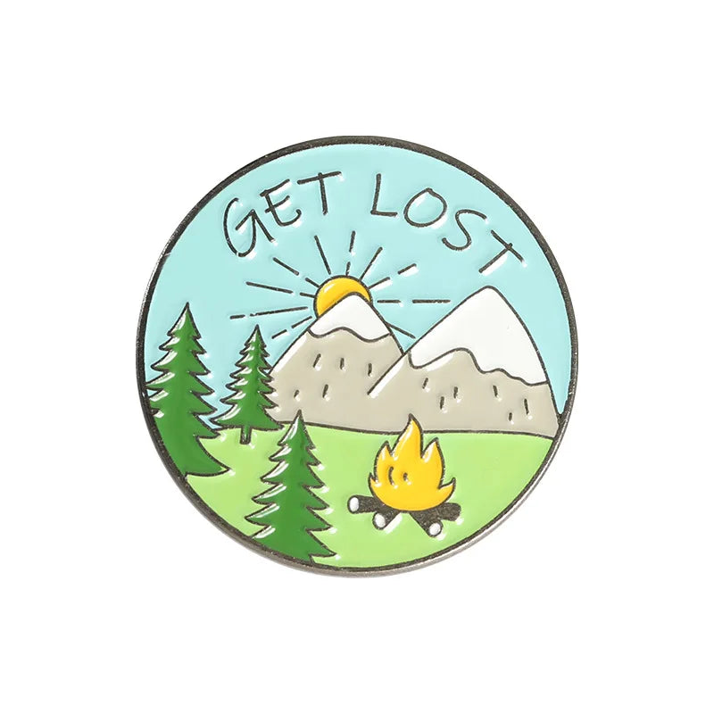 Scenic Snow Mountain Pine Tree Enamel Pin Lapel Badge Cartoon Jewelry Gift