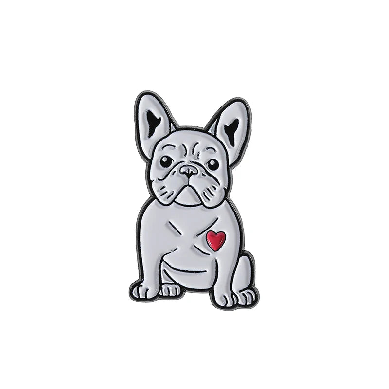 Cute Bulldog Enamel Pins Heart Brooch Lapel Badge Backpack Accessories Gifts