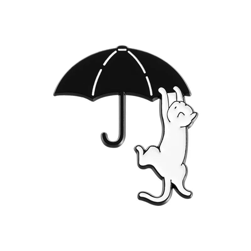 Cartoon Cat Umbrella Enamel Pin Funny Animal Brooch Lapel Badge Jewelry Gift